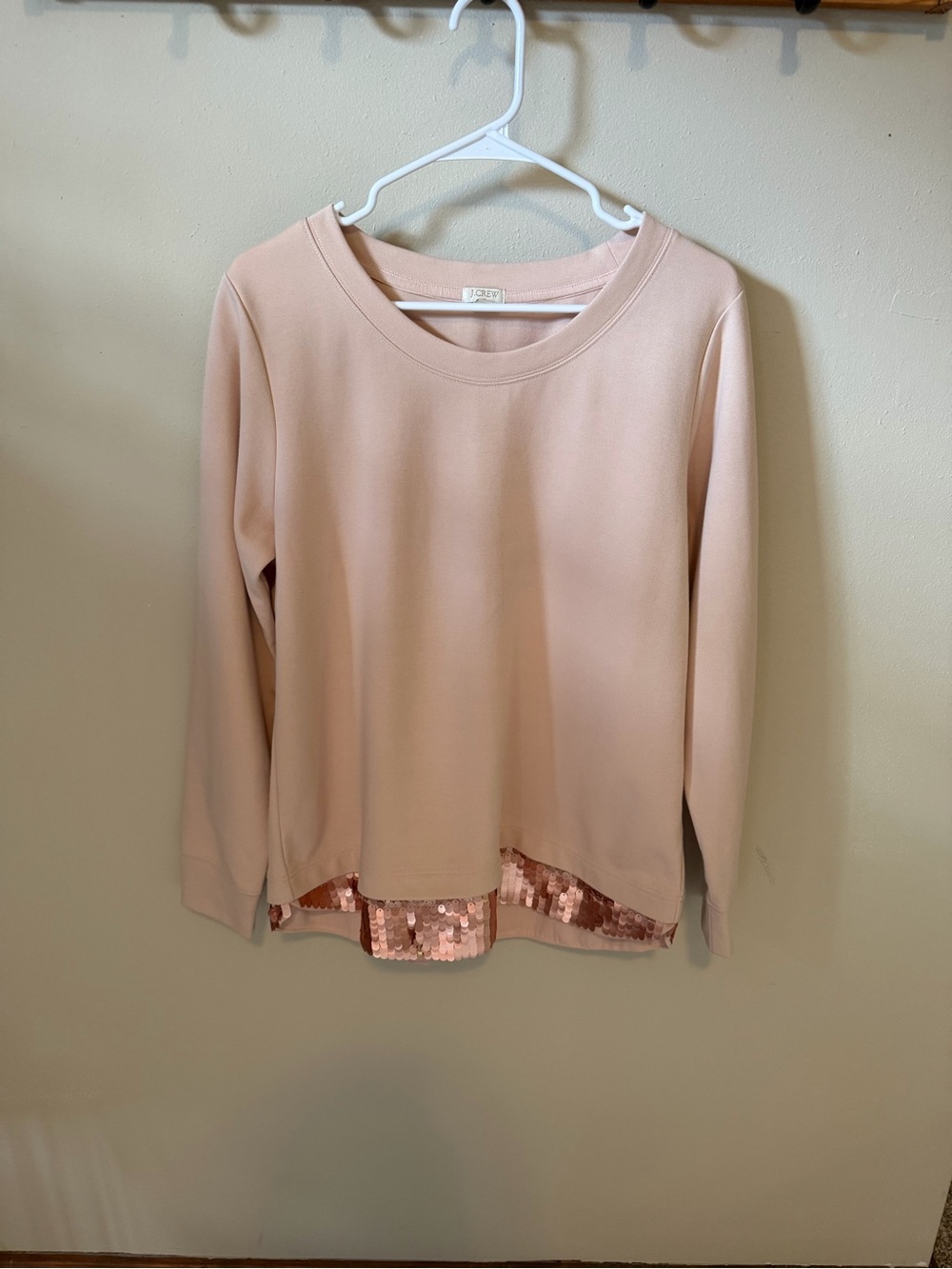 🎀 J.Crew Pink Sequin Sweatshirt Size L